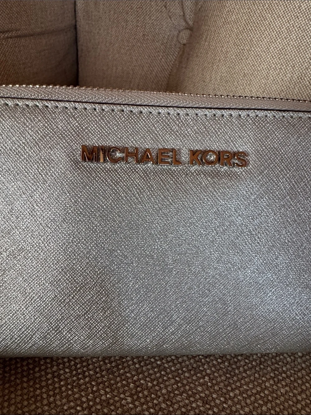 Michael Kors Metallic Silver Zip Wristlet